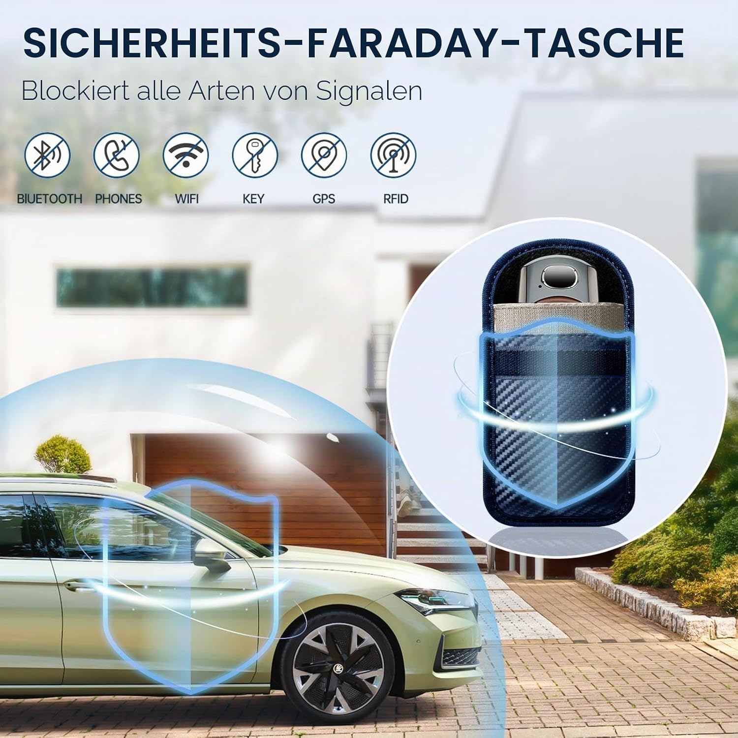 Detalle 2 de Caslord Keyless Go Schutz Autoschlüssel – 2er Set Faraday-Taschen aus Leder mit RFID-Blocker