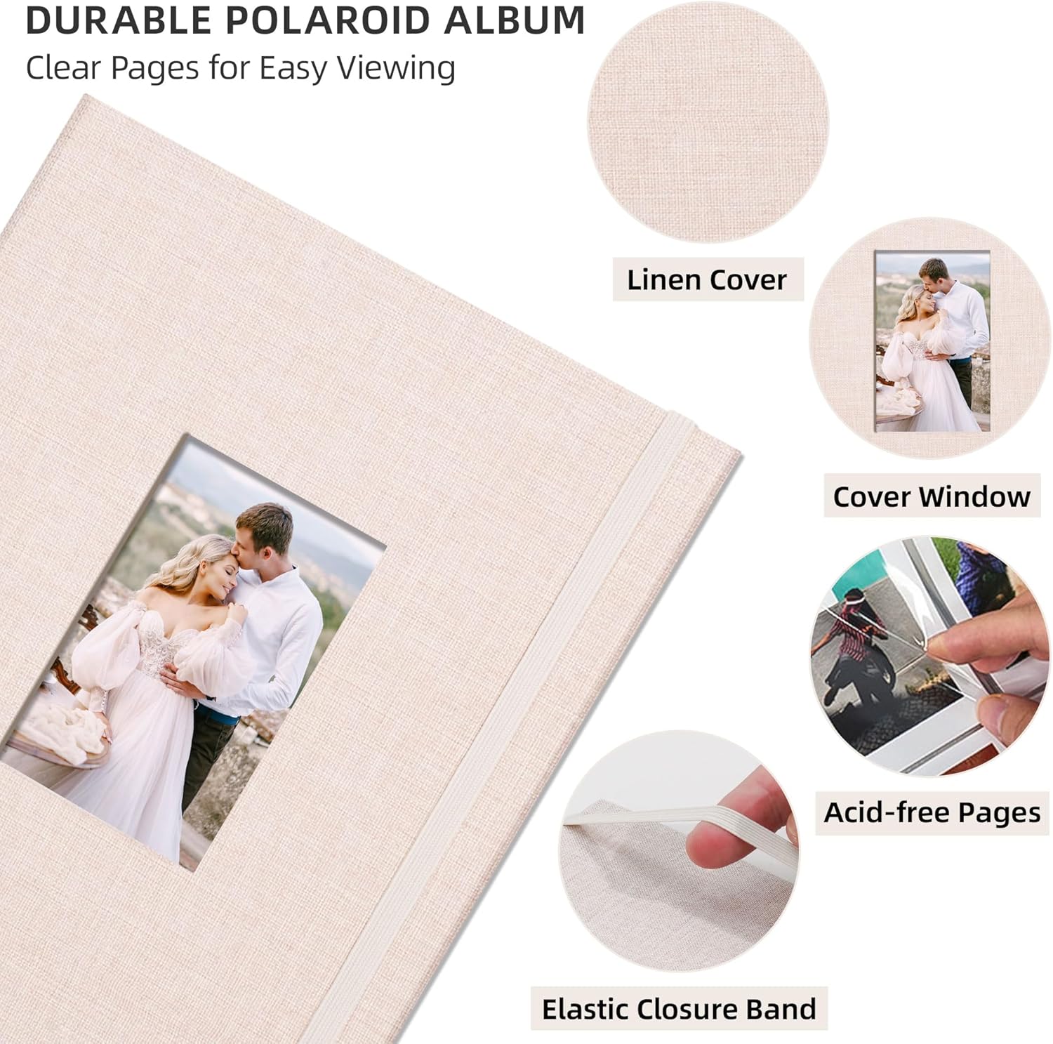 Detalle de Vienrose Polaroid Fotoalbum Mini – 208 Fotos, Beige, kompatibel mit Fujifilm Instax Mini 9/11/12/Evo & Polaroid Snap