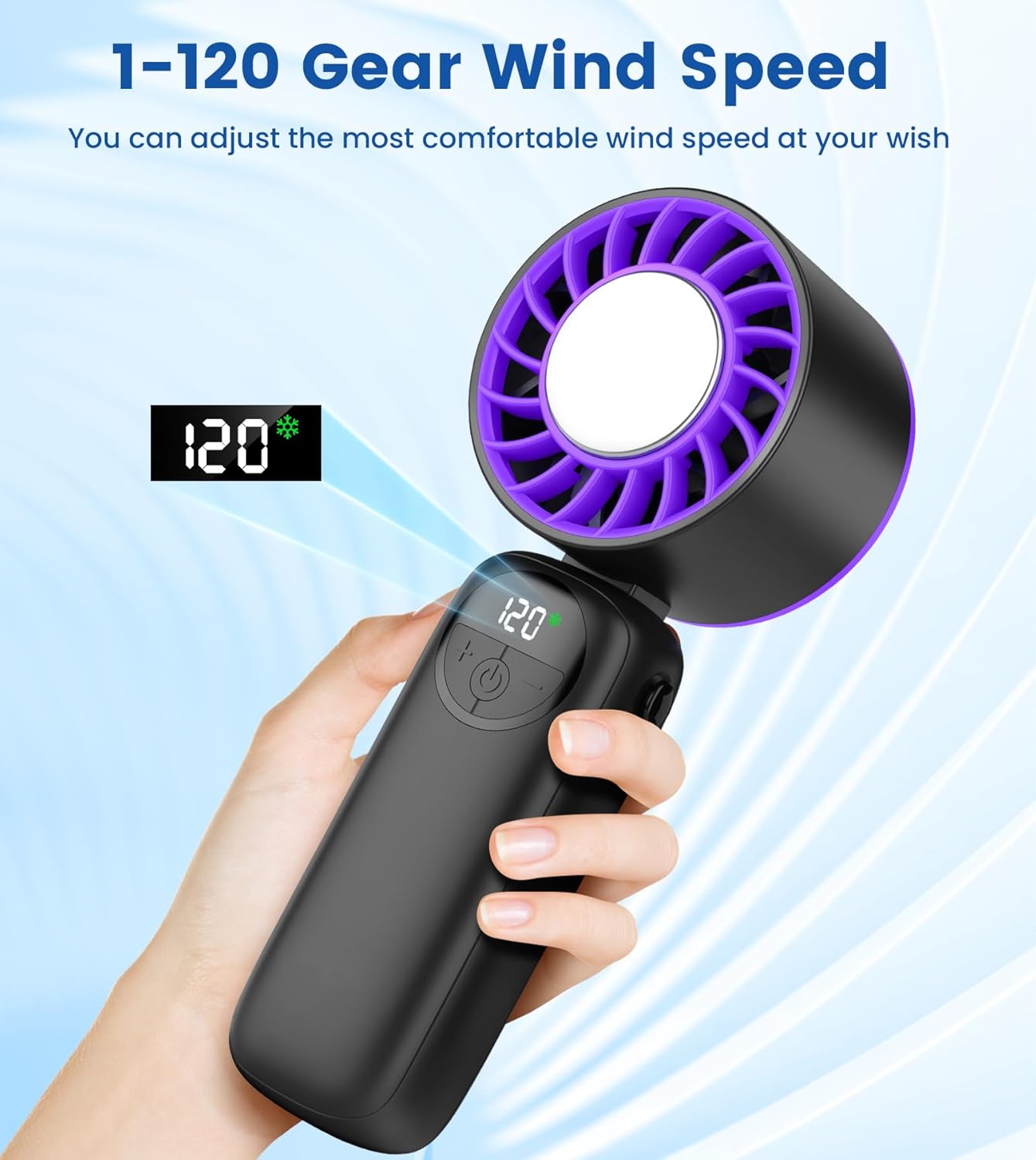 Detalle de Portable Handheld Fan with 4000mAh Battery, 16800RPM Turbo Cooling and Ice Cooler