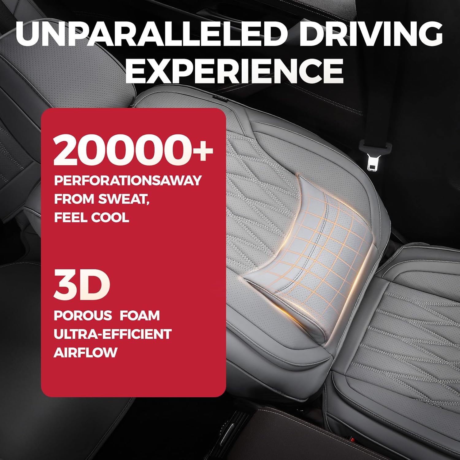 Thumbnail 2 de FREESOO Gray Car Seat Cover Full Set with Lumbar Support – Faux Nappa Leather, Breathable, Waterproof