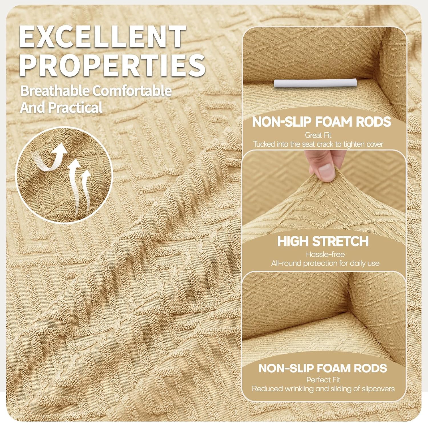 Detalle 2 de YSTELLAA Elasticizzato Copridivano 1 Posto Beige Giallo