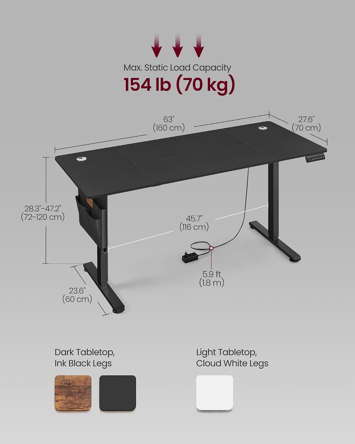 Detalle de VASAGLE Electric Standing Desk LSD134B02 (140 x 60 cm) – Height Adjustable