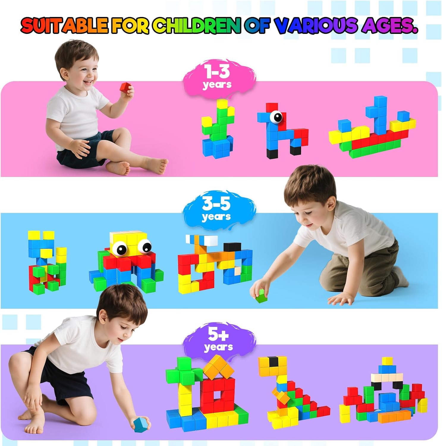 Detalle 2 de Magnetic Building Blocks for Kids (56pcs) – 1-inch magnet cubes and tiles for ages 3+