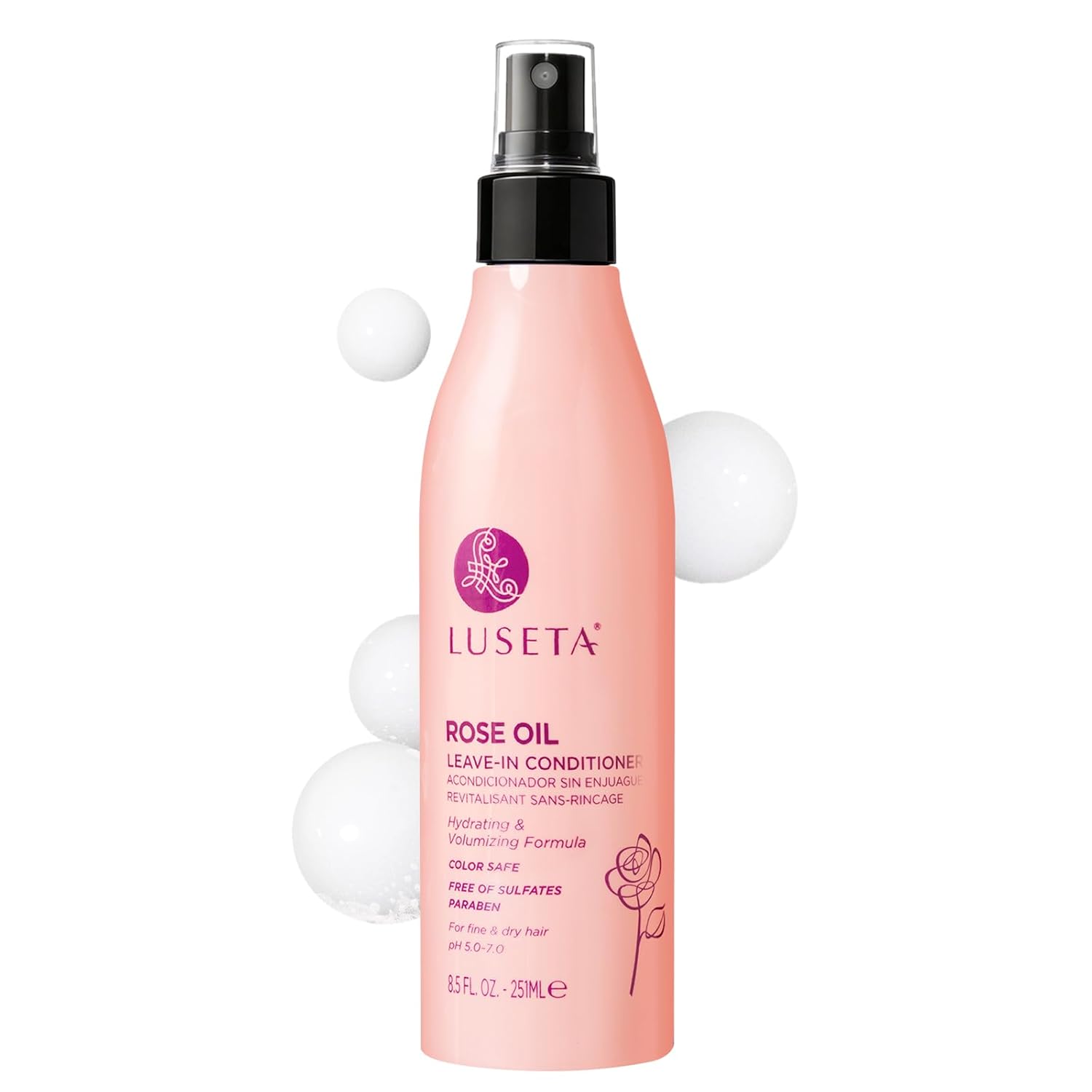 Detalle de Luseta Rose Oil Leave-In Spray for Fine Hair, 8.5 oz, Shine, Color-Safe