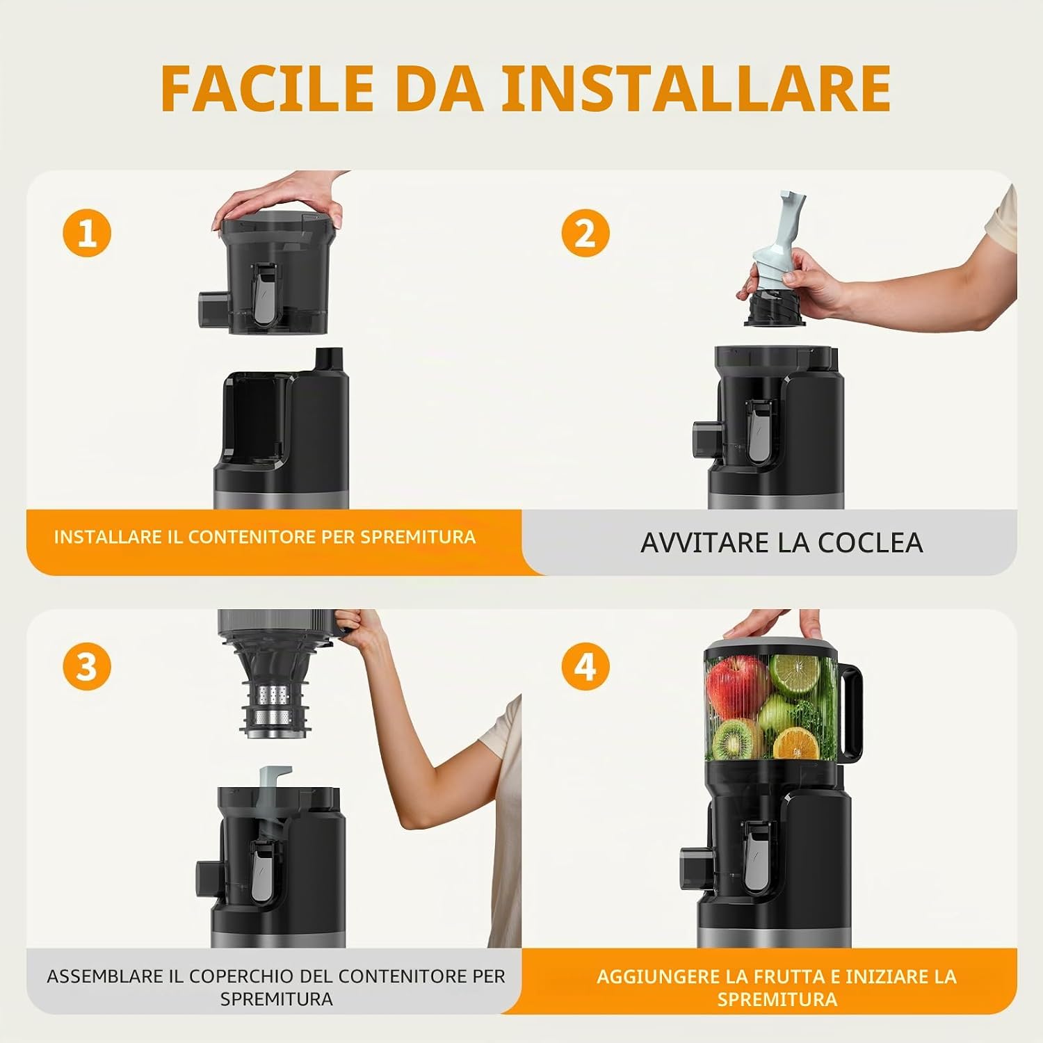 Thumbnail 6 de Estrattore Frutta e Verdura a Freddo 400W, Slow Juicer 3 in 1 con Bocca XL 152 mm – BPA Free, Lavabile in Lavastoviglie