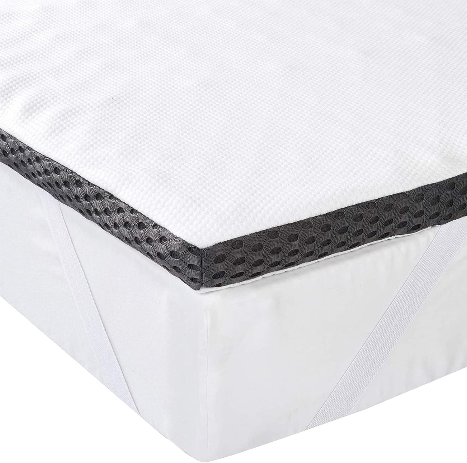 Detalle de Amazon Basics Memoryschaum Matratzenauflage mit Bändern, 180 x 200 cm, 4 cm Höhe – weiß