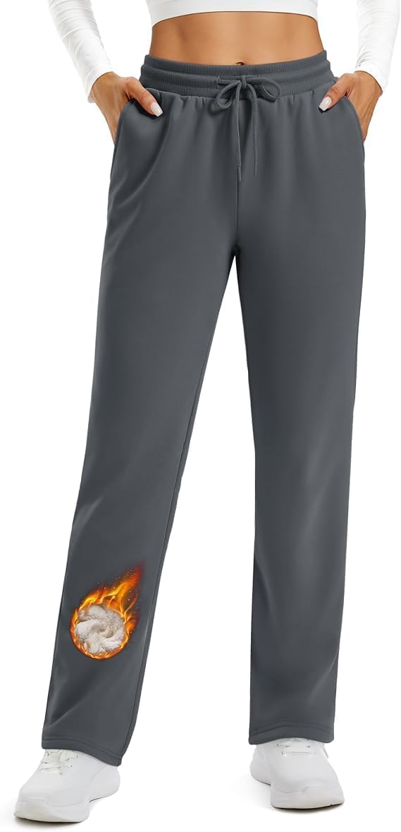 Detalle de TACVASEN Women's Sherpa-Lined Sweatpants, High-Waisted Winter Lounge Pants with Pockets