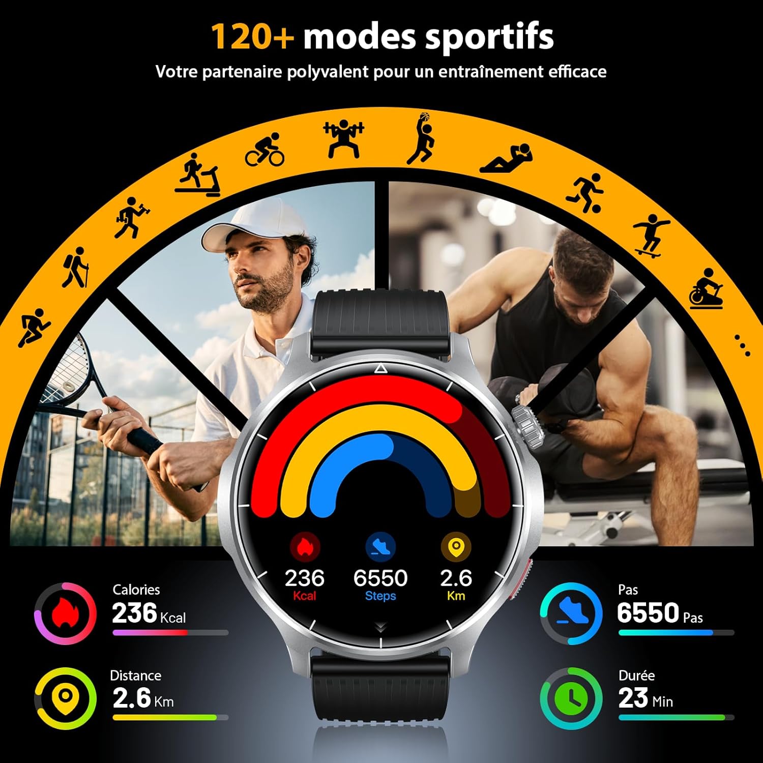 Detalle 2 de Montre connectée homme 1,52" HD avec appels Bluetooth et batterie 1000 mAh