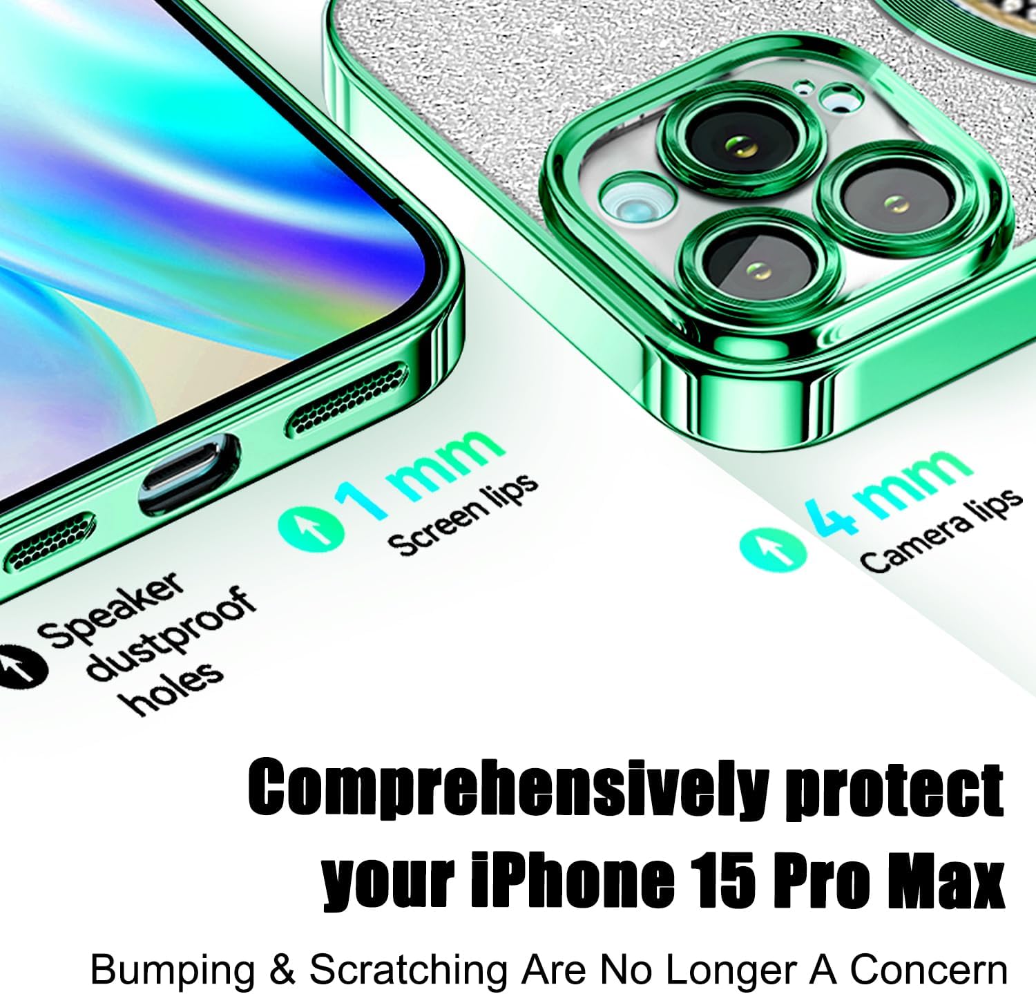 Detalle 2 de Misscase for iPhone 15 Pro Max Magnetic Case with Glitter and Camera Lens Protector