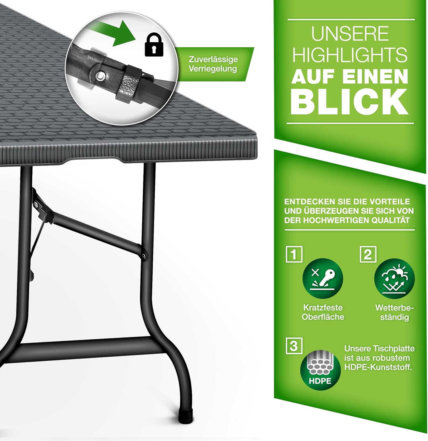 Detalle de tillvex TVGTR02 tuintafel, inklapbaar, rotanlook, 180 x 75 cm