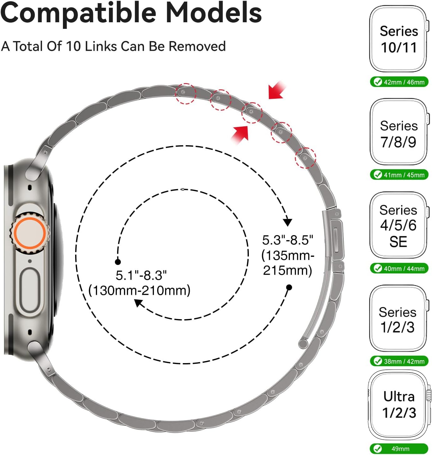 Thumbnail 1 de QAZNZ Stainless Steel Link Band for Apple Watch (46–42mm) – Adjustable Folding Clasp
