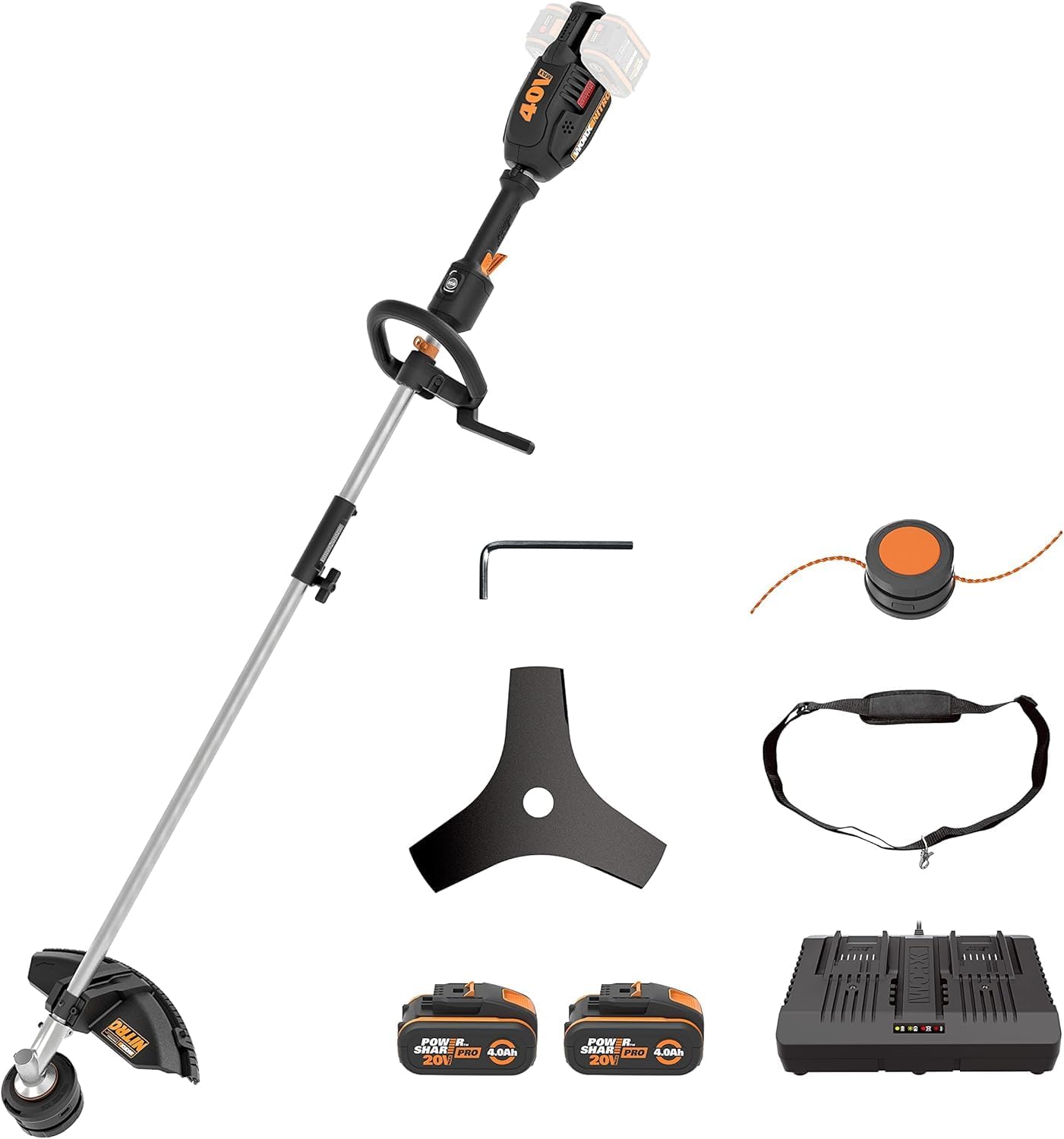Detalle de WORX Nitro WG186E: Tagliaerba multiutensile 40 V con 2x 2Ah e caricatore, Testa intercambiabile DRIVE SHARE