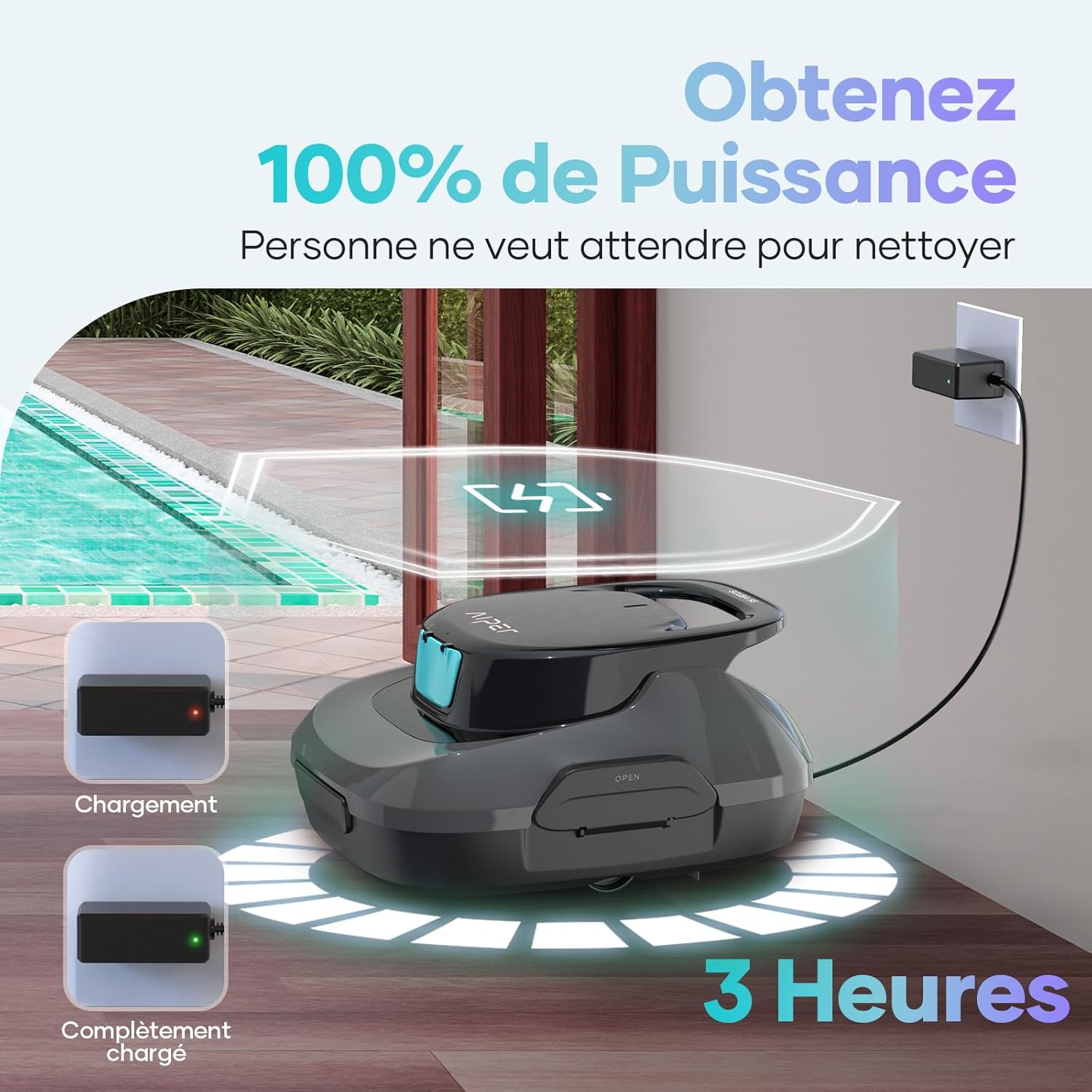 Thumbnail 5 de AIPER Kabelloser Poolroboter Seagull 800B mit Akku (90 Min Laufzeit), Doppelantrieb & Selbstparkfunktion