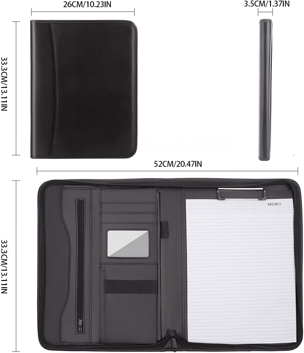 Detalle 2 de Leathario Portfolio Folder A4 Conference Folder with Notepad – vegan leather zip padfolio organiser