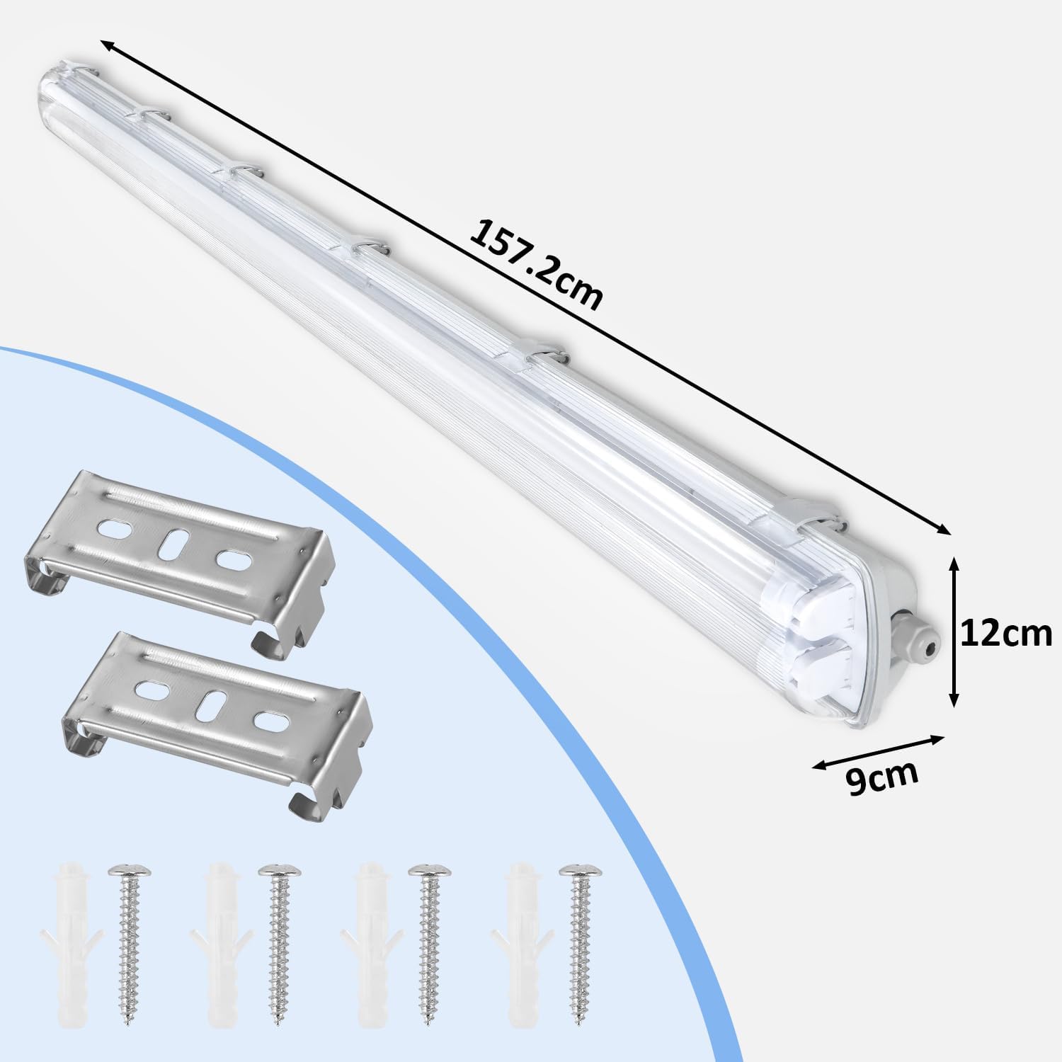 Detalle de Daromigo Lampada LED per ambienti umidi, 150 cm, 2x24 W, IP65 – luce bianca fredda 6500 K