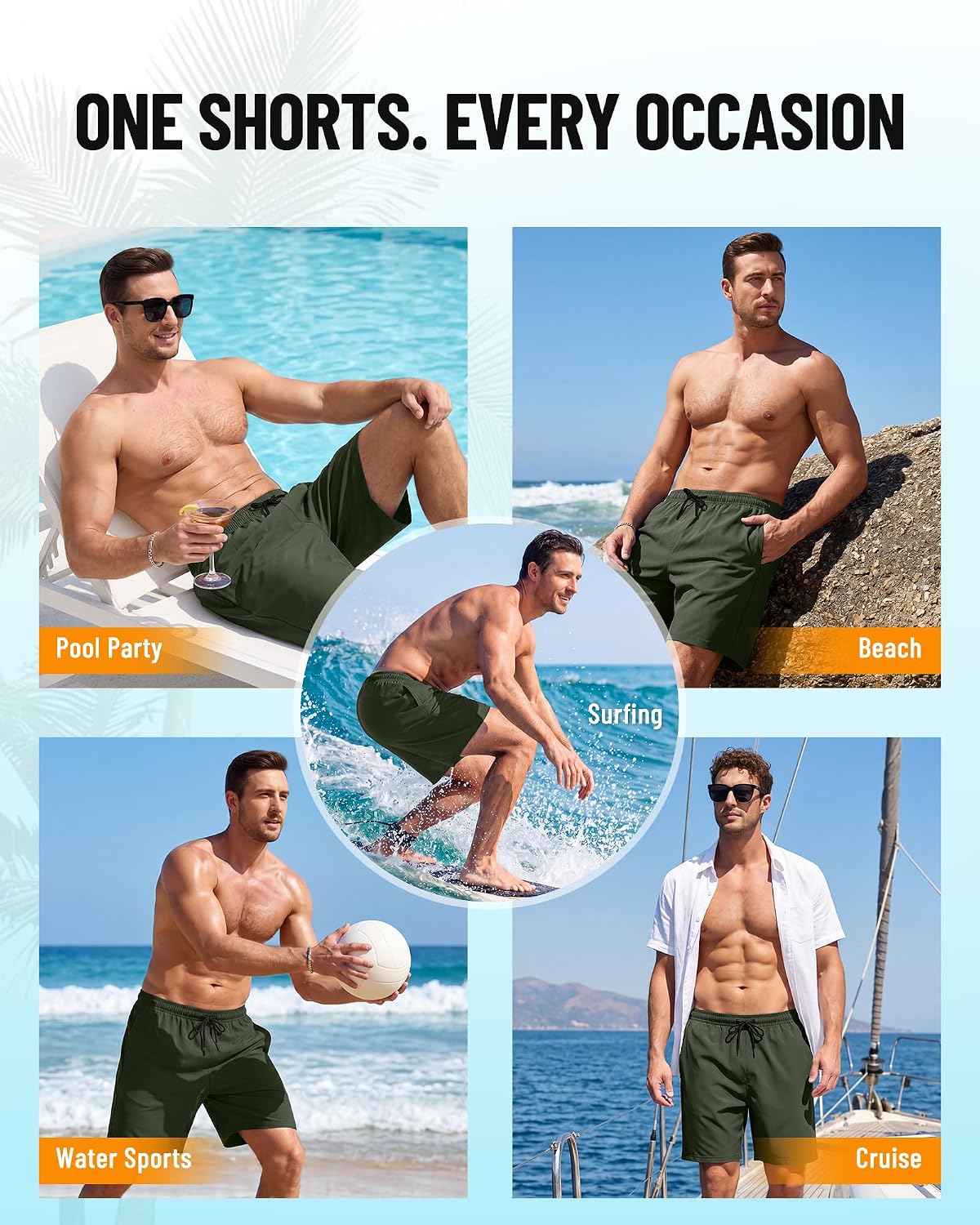 Detalle de YUTYTH Men's Swim Shorts with Compression Liner – 2 in 1 Quick-Dry Board Shorts