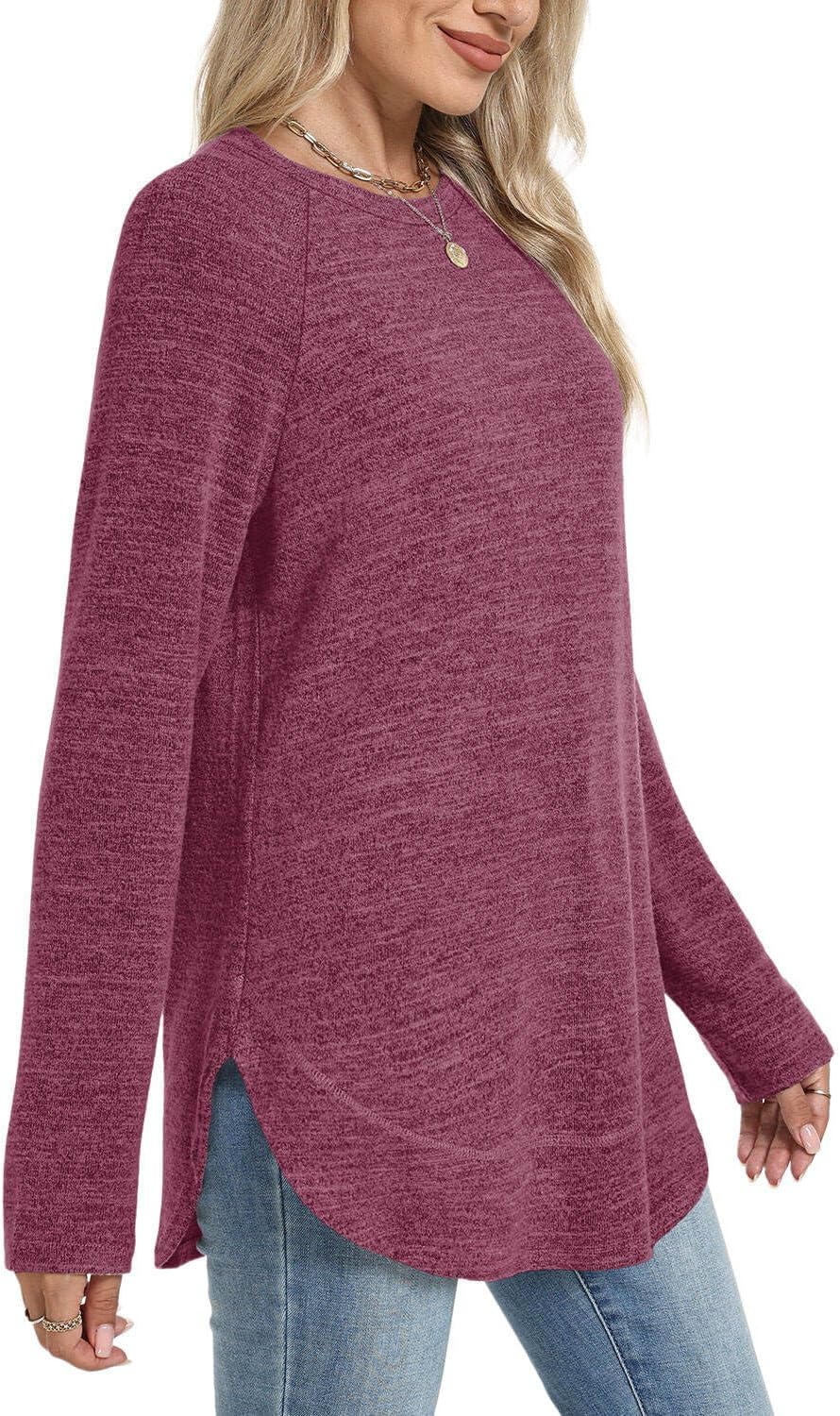 Detalle de Aokosor Ladies Long Sleeve Tunic Top with Curved Hem