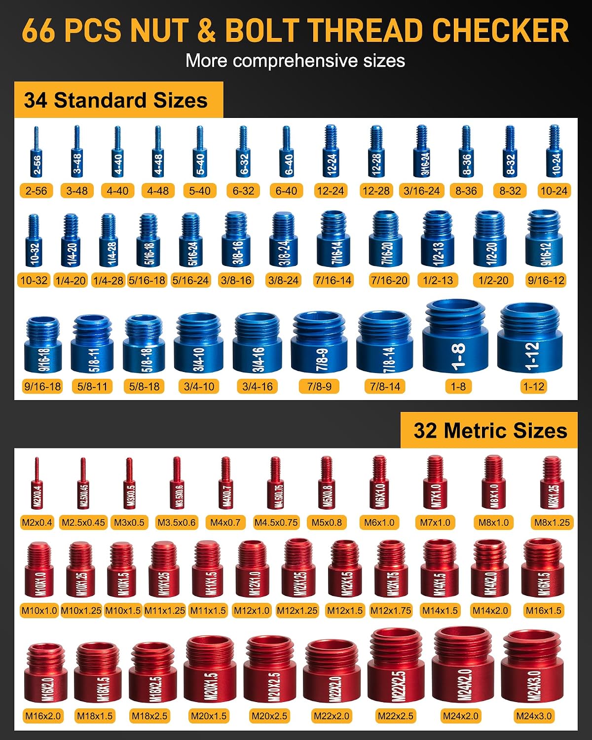 Detalle de Miucoguier 66-Piece Thread Checker Set, 34 SAE and 32 Metric Gauges