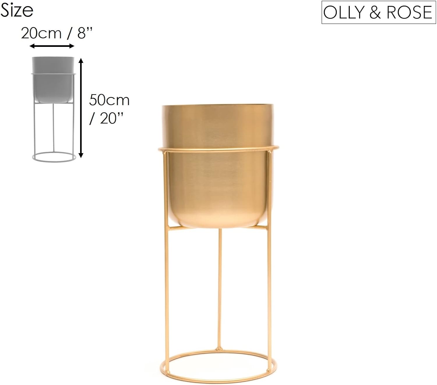 Detalle 2 de Olly & Rose Matt Metal Plant Pot with Stand 50cm