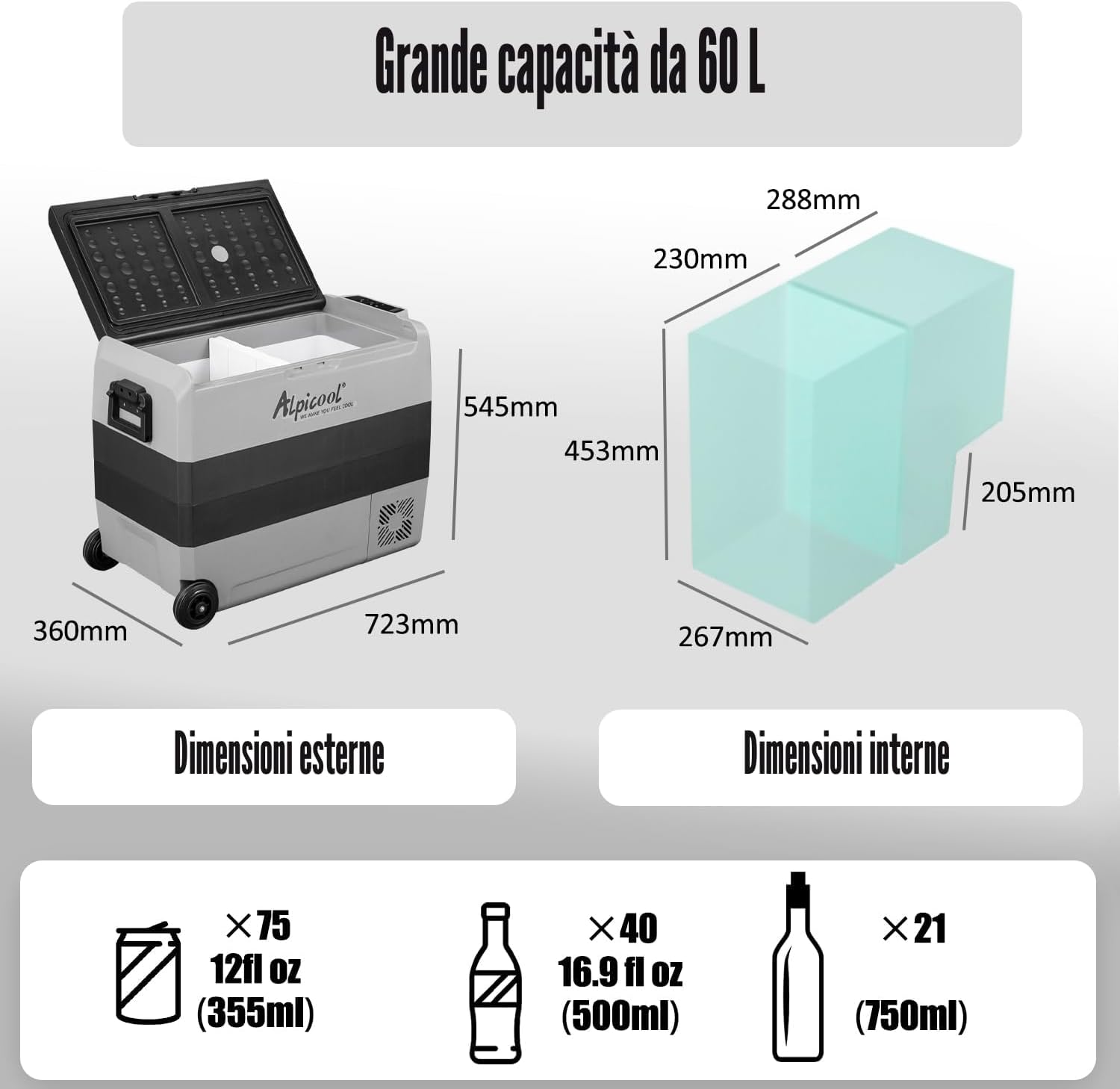 Thumbnail 4 de Alpicool T60: Frigorifero Portatile da 60 L per Auto, RV e Barca con Doppia Zona e Manuale di Trasporto