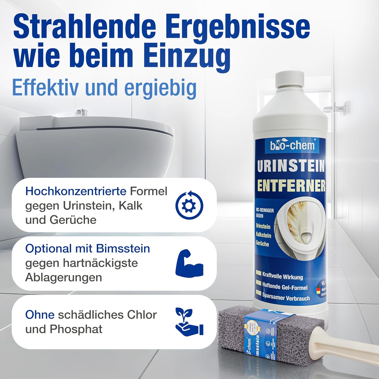 Thumbnail 1 de bio-chem Urinsteinentferner extra stark WC-Reiniger 1L – Hochkonzentriert, chlorfrei, gegen Ablagerungen und Gerüche