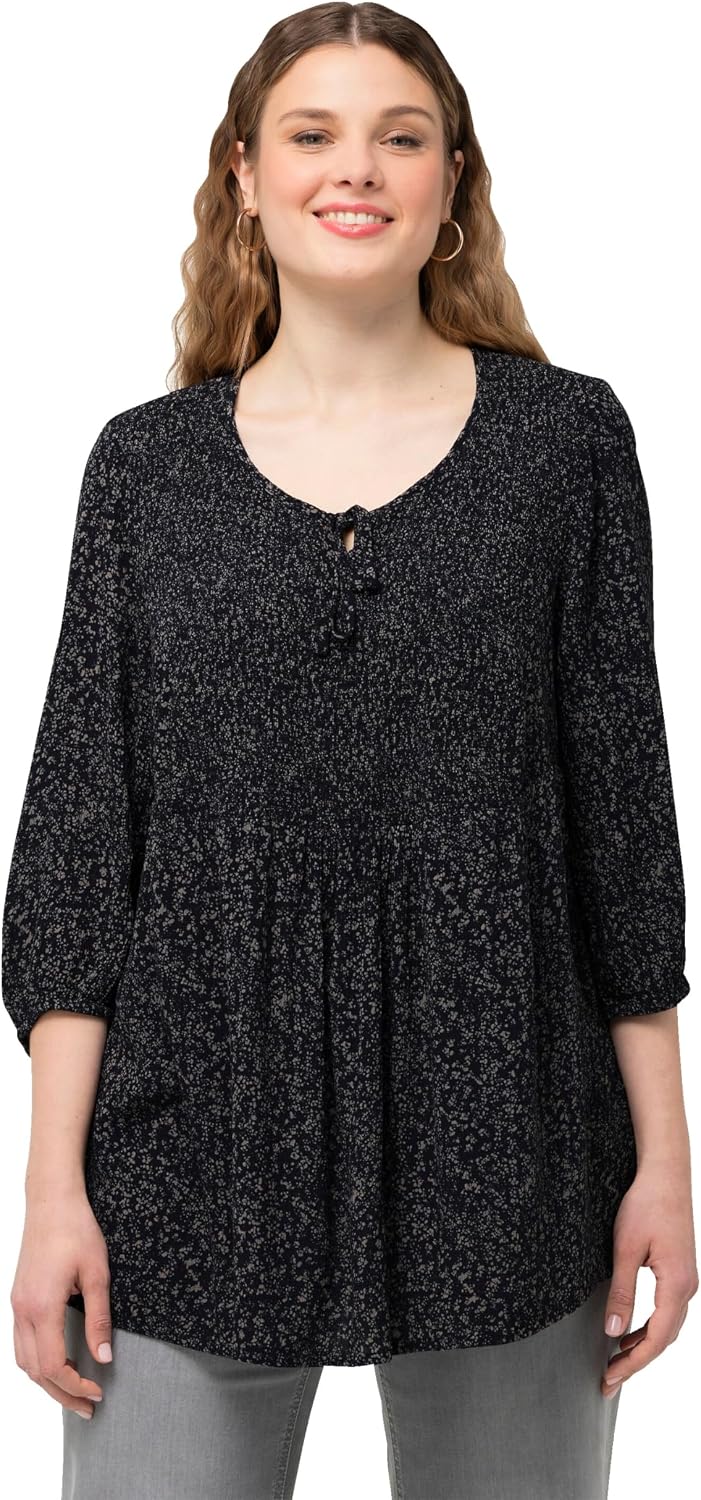 Thumbnail 6 de Ulla Popken Smokbluse für Damen in großen Größen – Punkte, A-Linie, Rundhals, 3/4-Arm (830258)