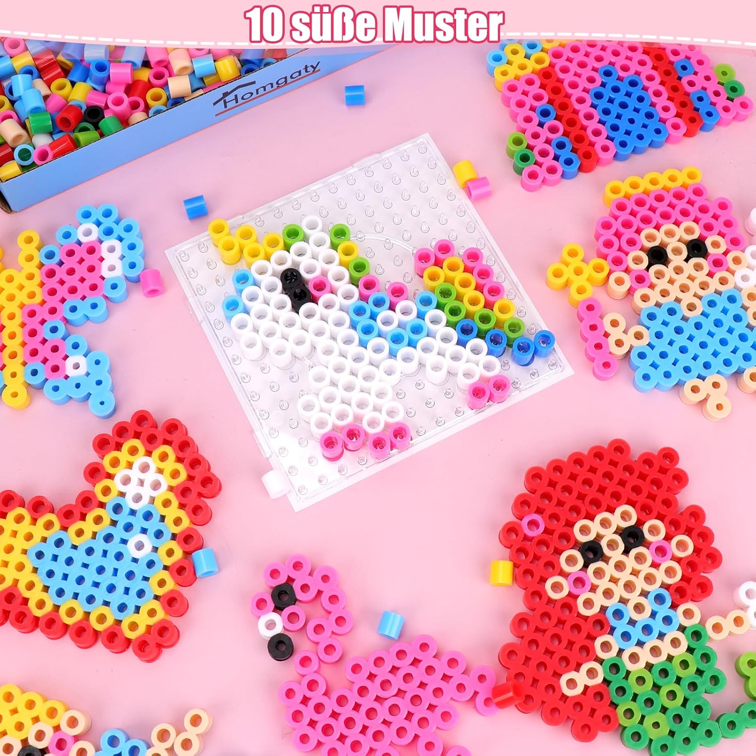 Thumbnail 4 de Homgaty 10-mm Bügelperlen-Set für Mädchen (ca. 1.000 Stück, XL-Platten, 10 Motive + Bügelpapier)