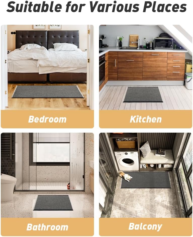 Thumbnail 5 de AMOAMI Upgraded Waffle Runner Rug: Ultra-Absorbent, Non-Slip Bath Mat (2' x 4', Black & Cream)