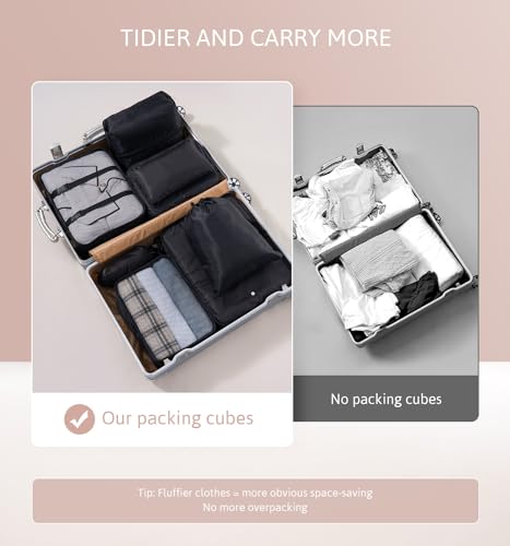Detalle 2 de Meowoo organisateurs de valise 8 pièces, noirs et compressibles