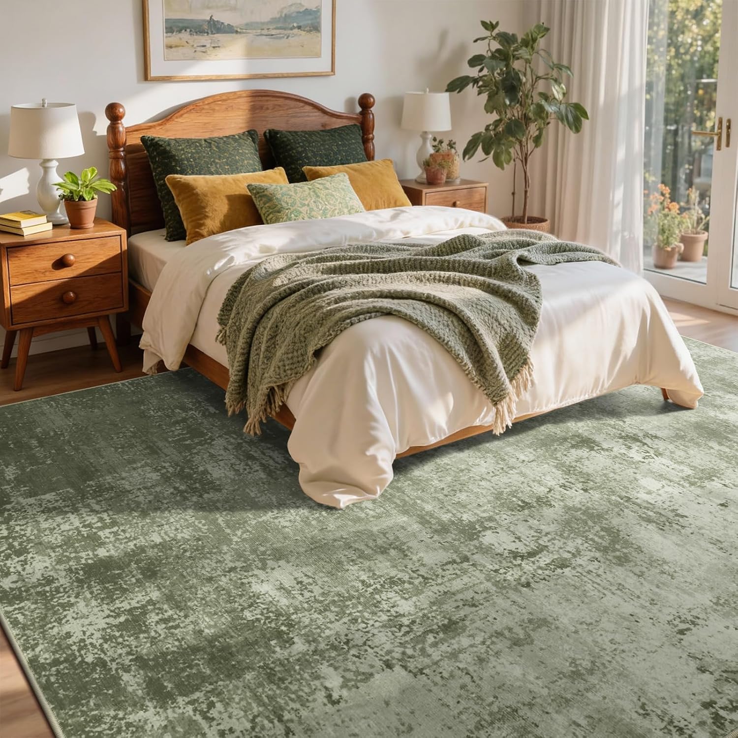 Detalle de 6x9 Ft Green Abstract Area Rug — Soft, Non-Slip, Machine Washable for Living Room or Nursery