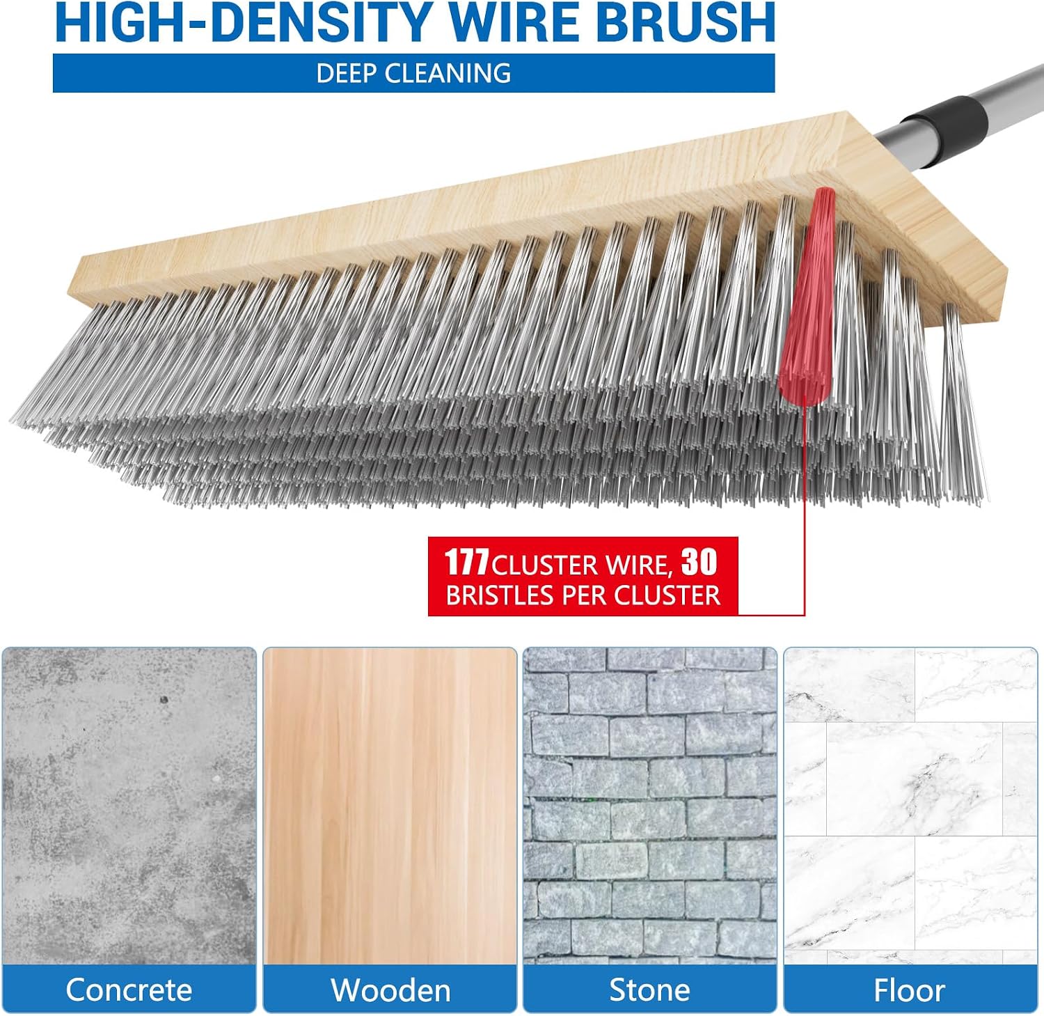 Detalle 2 de Scalnuvyyh Heavy Duty Wire Broom with 57" Handle and Stainless Steel Bristles