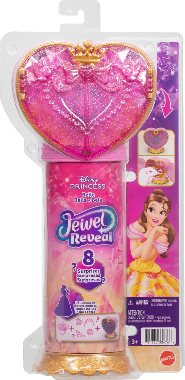 Thumbnail 6 de Mattel Disney Princess Belle Jewel Reveal – Bambola con cuorito portagioie e gioielli, 3+ anni