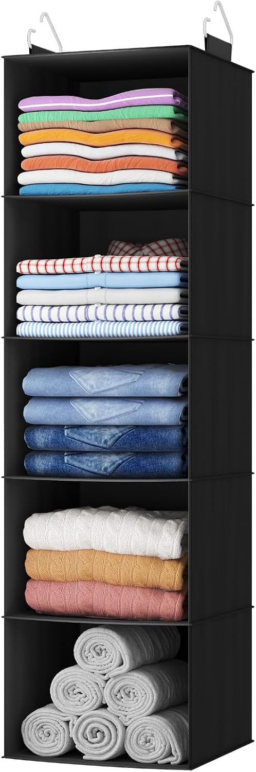 Detalle de Lifewit 25081 Hanging Wardrobe Organiser, Foldable Black Non-woven Storage