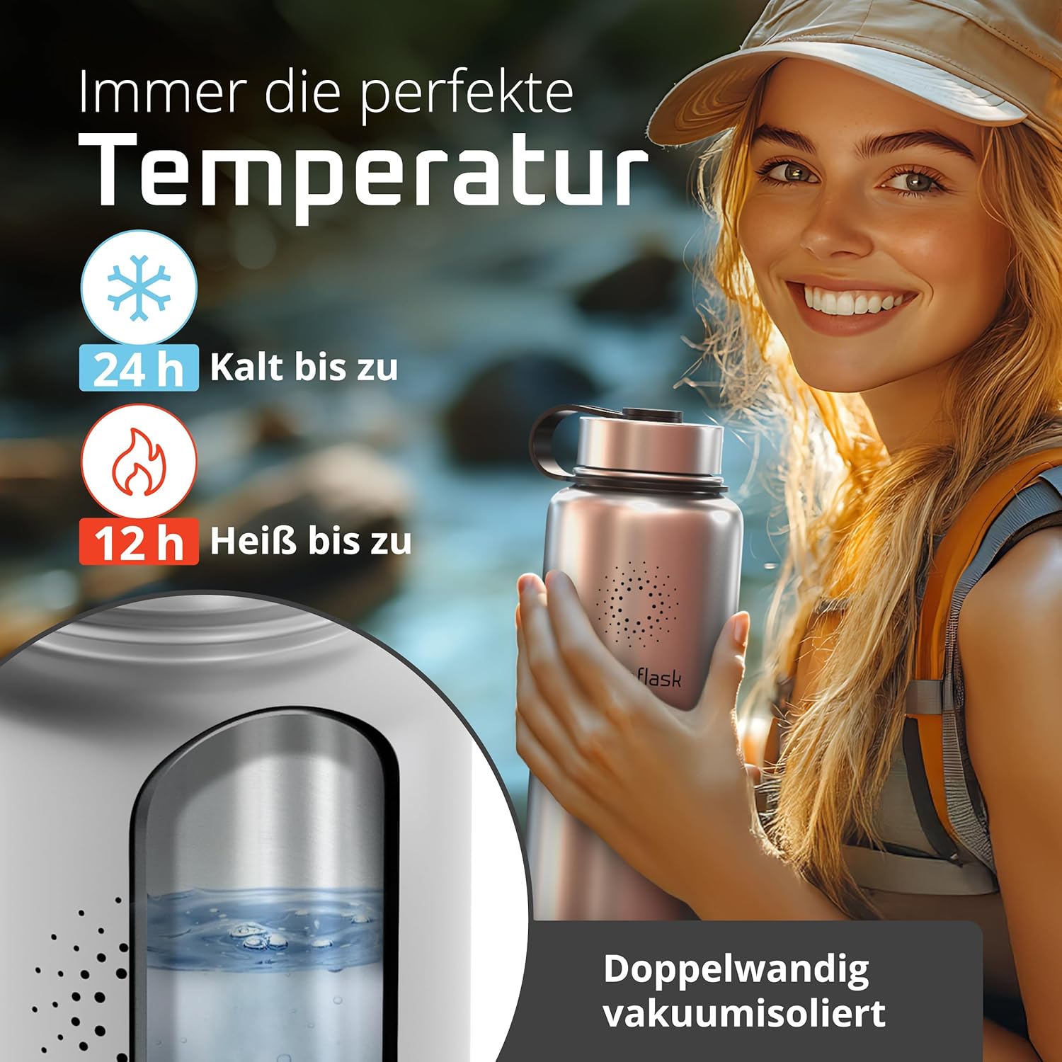 Thumbnail 3 de Trinkflasche Edelstahl ACTIVE FLASK mit Strohhalm & 3 Deckeln – auslaufsicher, BPA-frei, kohlensäuregeeignet