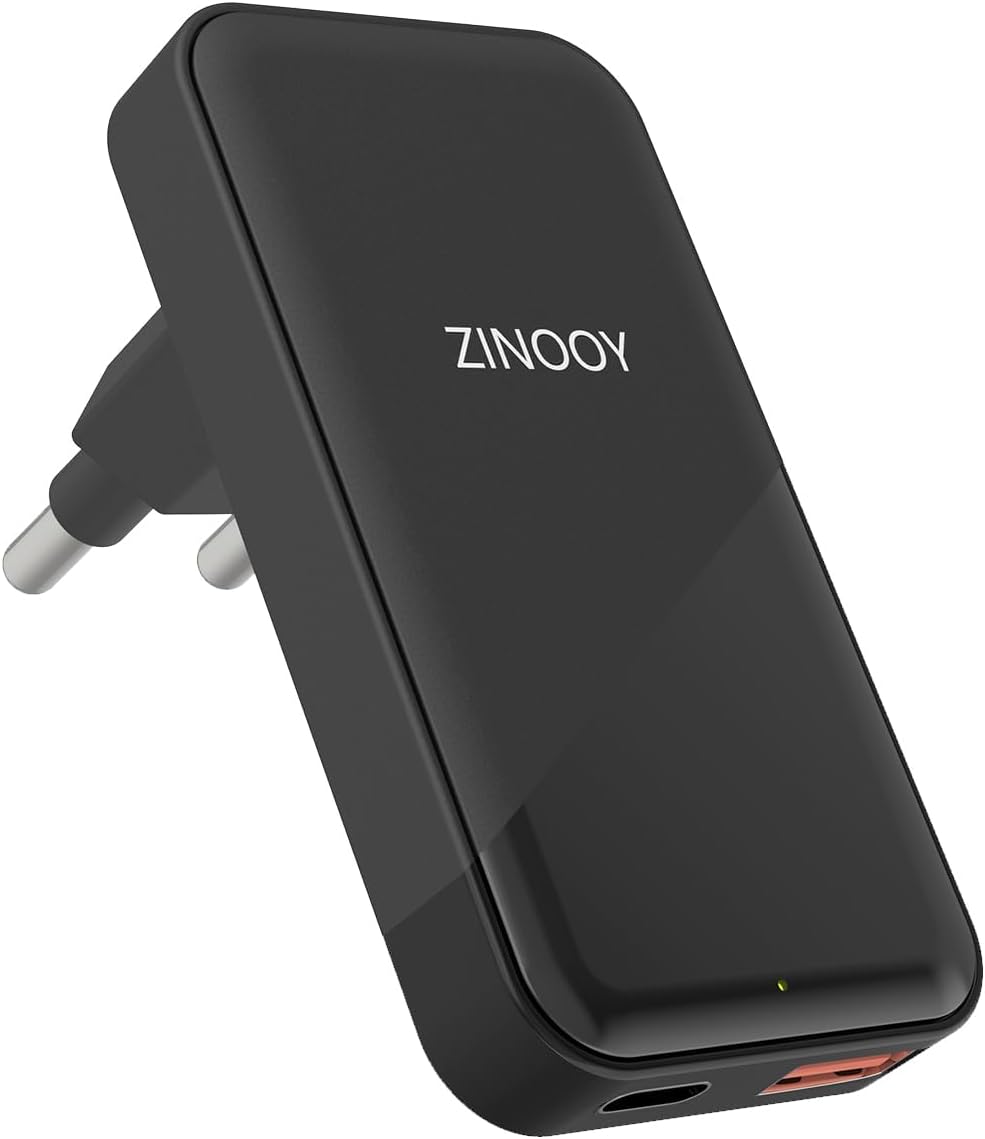 Detalle de Zinooy 35 W USB-C-oplader met USB-A, twee poorten en plat ontwerp