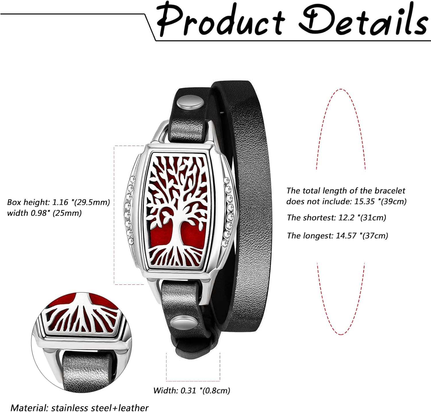 Thumbnail 1 de Cupimatch Bracelet Diffuseur d'huiles Essentielles Arbre de Vie en Acier Inoxydable avec 10 Cushions et Emballage Cadeau