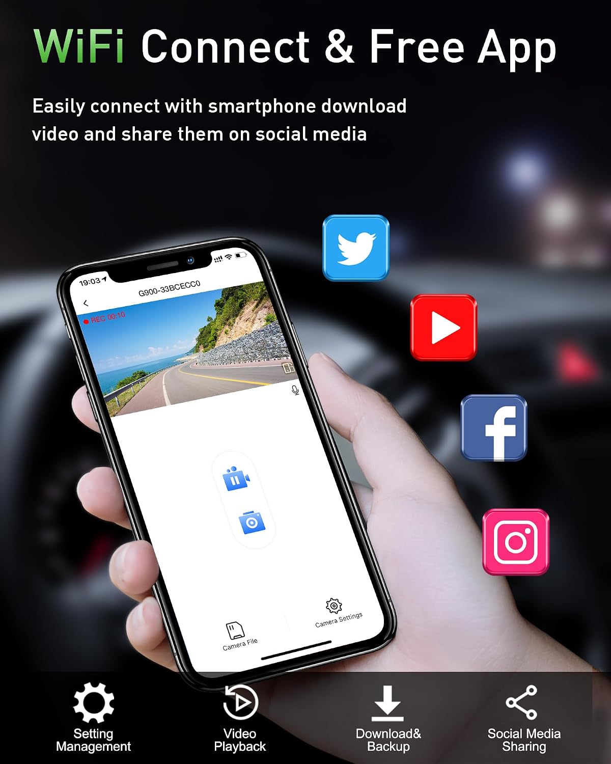 Detalle de Dash Cam Front and Rear 4K+1080P WiFi Dual
