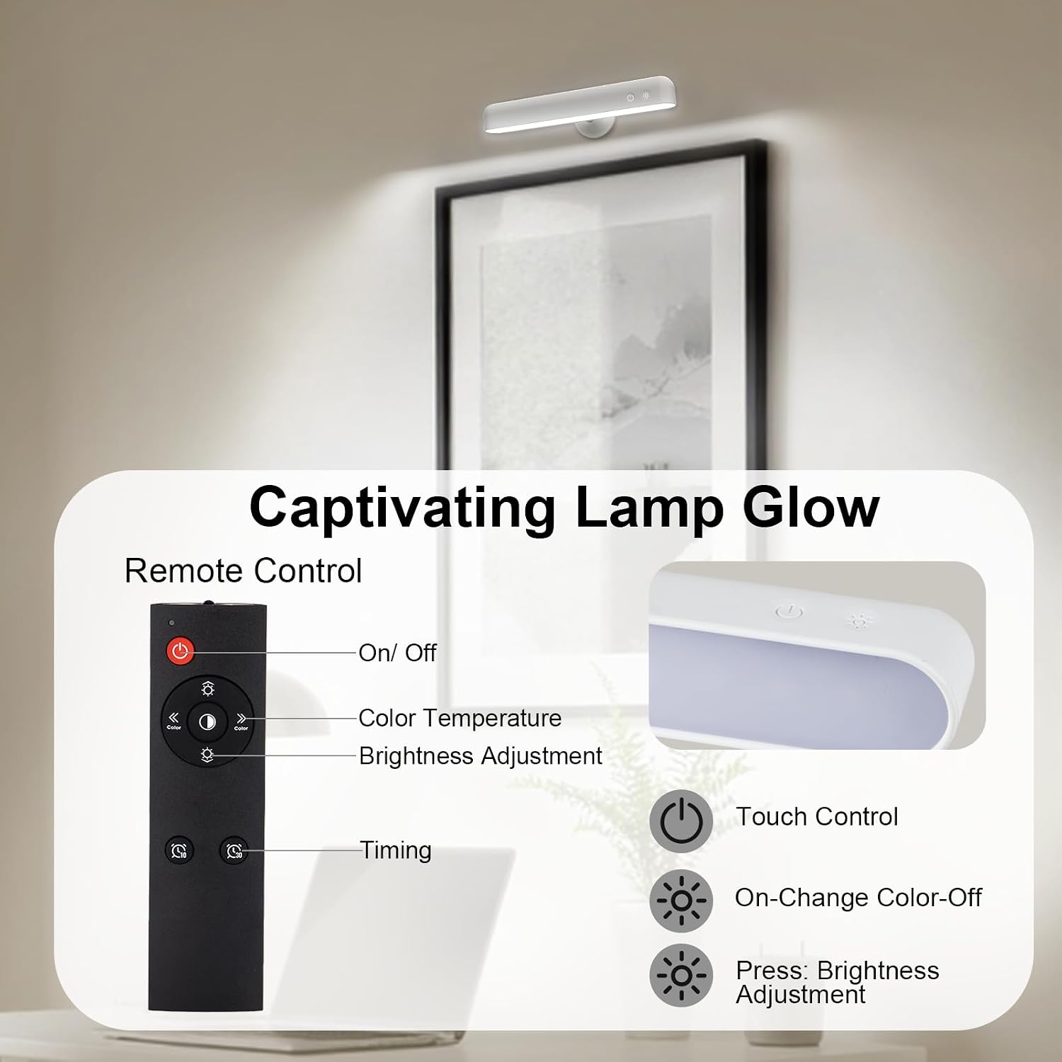 Detalle 2 de Speclux Rechargeable Wall Lights (2 Pack) – LED battery operated sconces with 7500mAh, 3 colours and 15 RGB