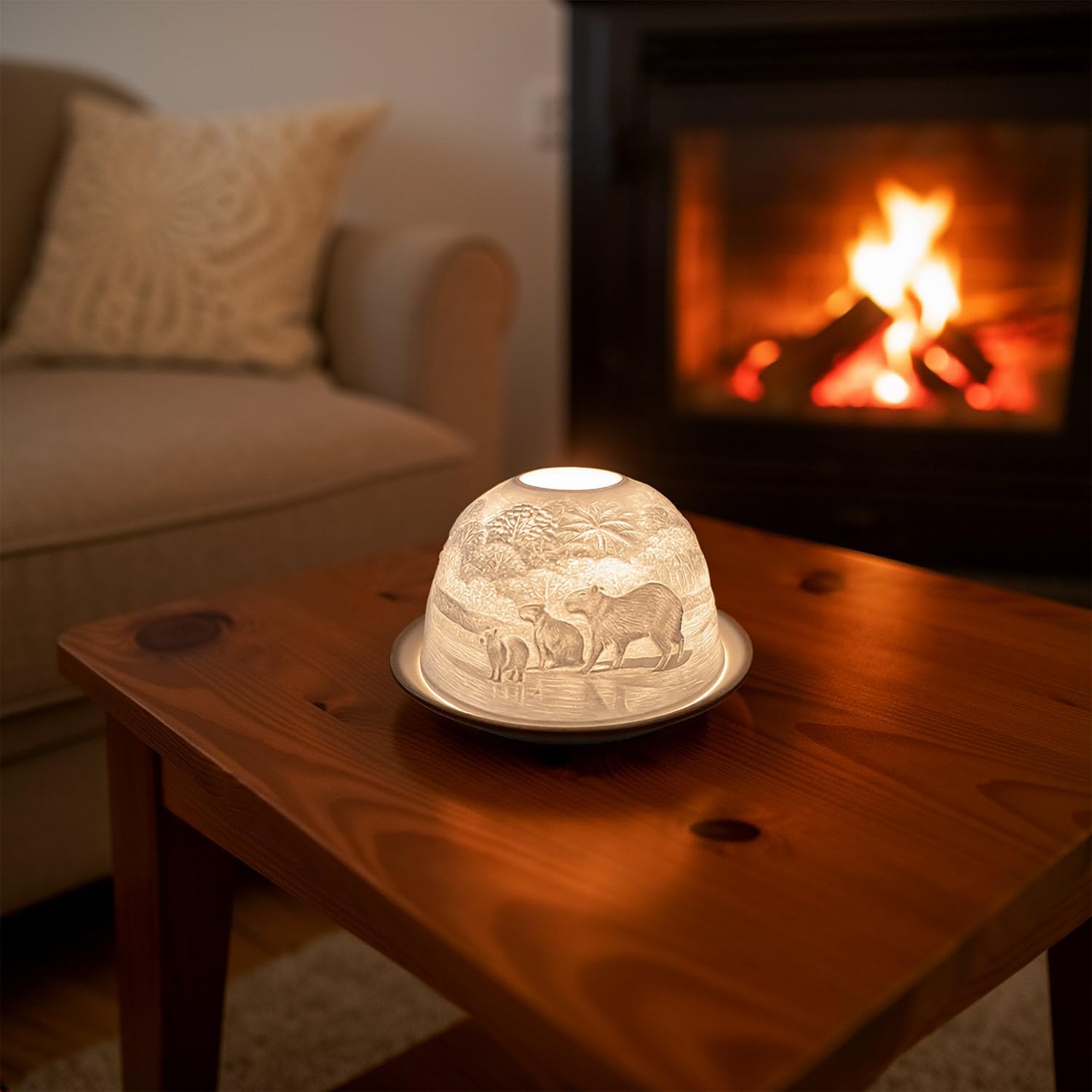 Thumbnail 5 de Cello Porcelain Tealight Holder Dome (Capybara Design) with 3D Projection for LED or Wax Candles