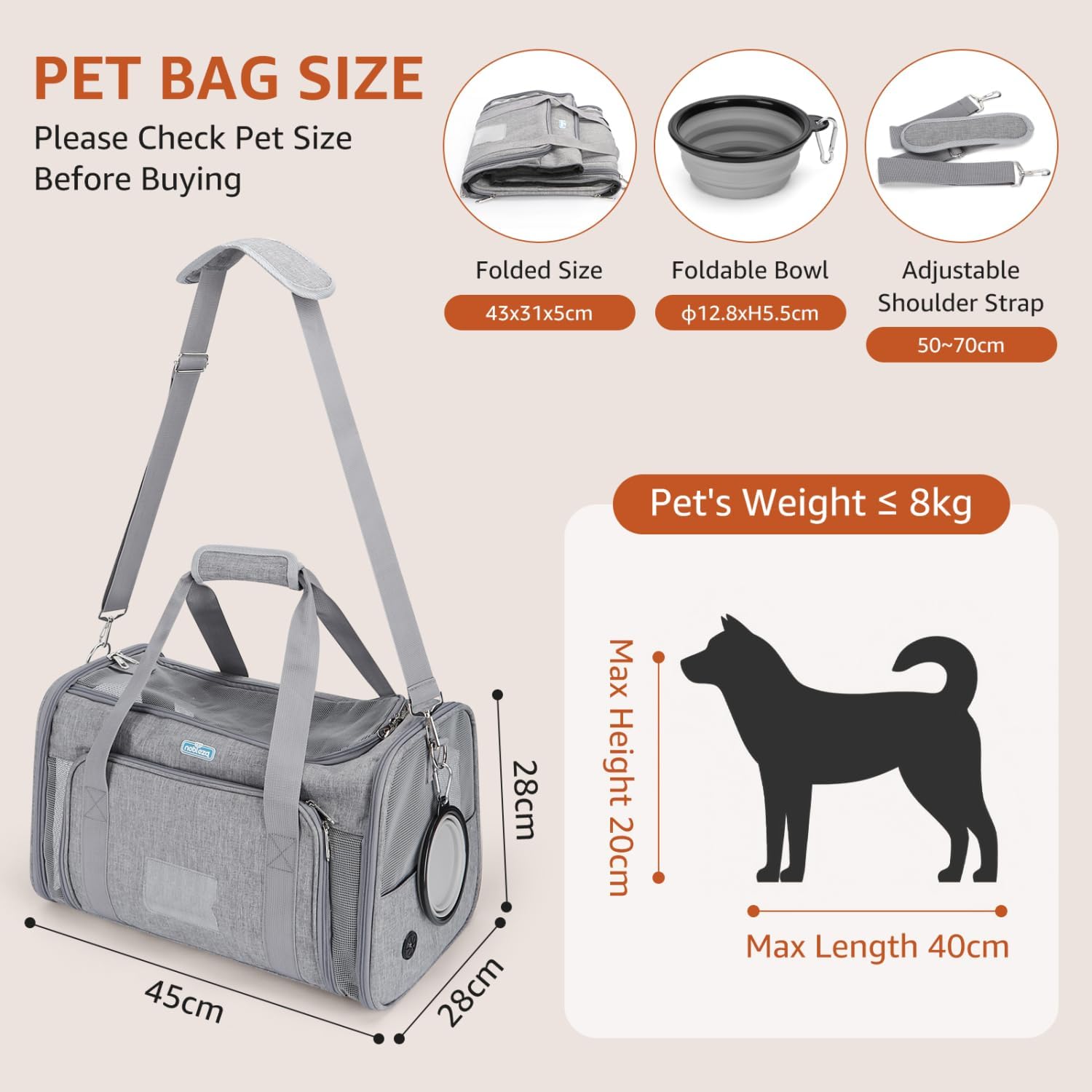 Detalle de Nobleza Sac de Transport Extensible pour Chats et Chiens – Grand Cage de Transport Pliable et Respirante + Bol