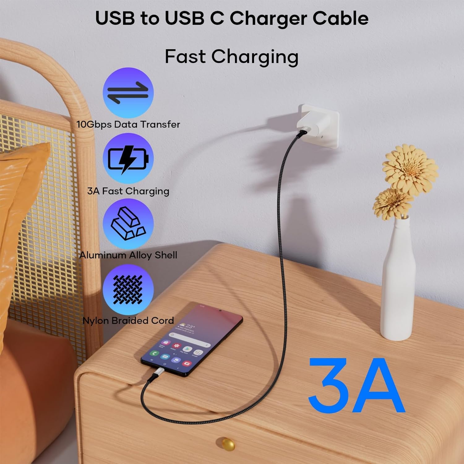 Thumbnail 2 de USB A to USB C Cable 2m: 10Gbps Data Transfer & 3A Fast Charge