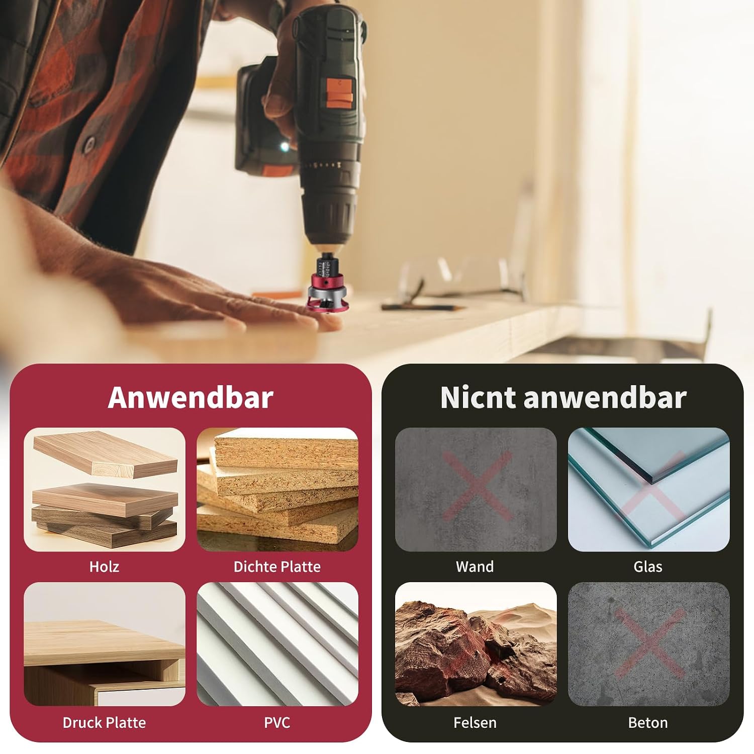 Thumbnail 4 de 6-tlg. Kegelsenker-Bohrer-Set mit 1/4" Hex-Schaft – präzise Senkungen in Holz