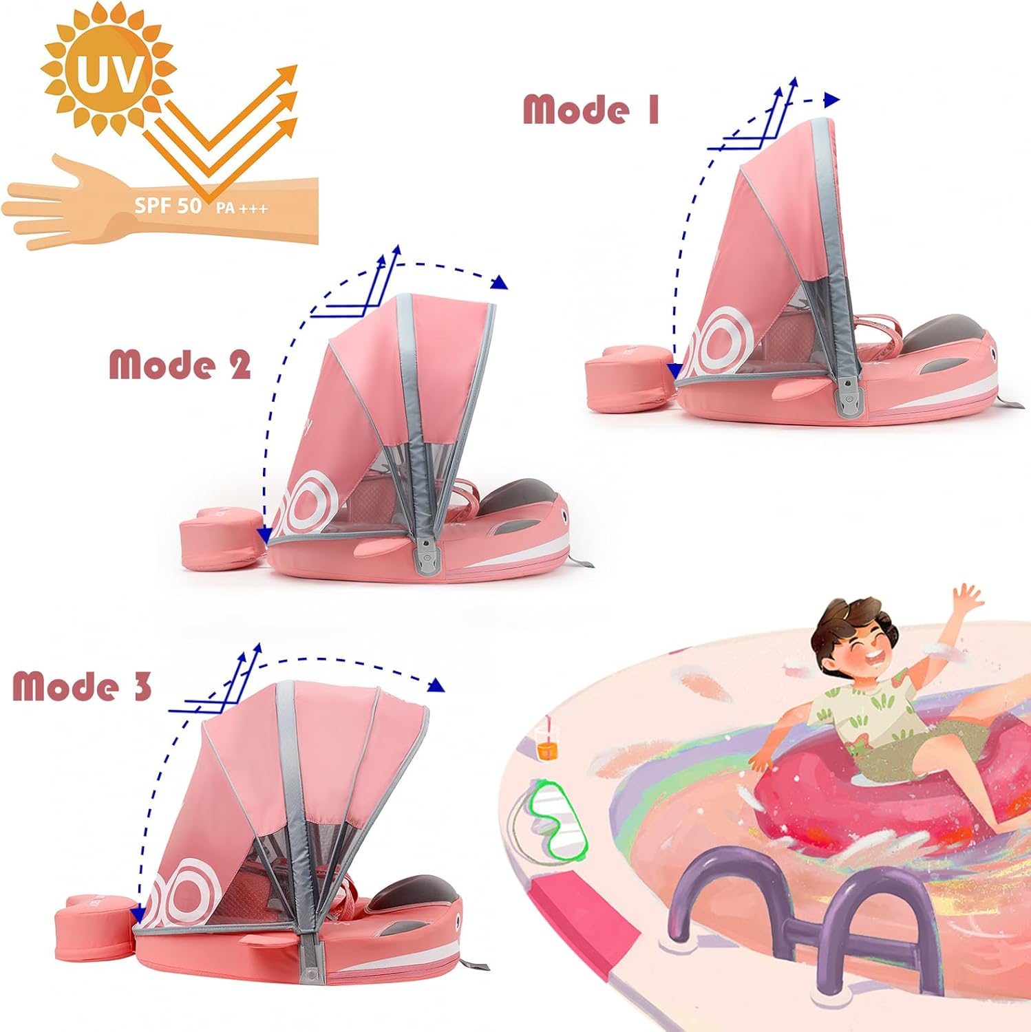 Thumbnail 1 de Luckclubtojoy Mambobaby Non-Inflatable Float with Canopy (UV-Protective) with Safety Buckle