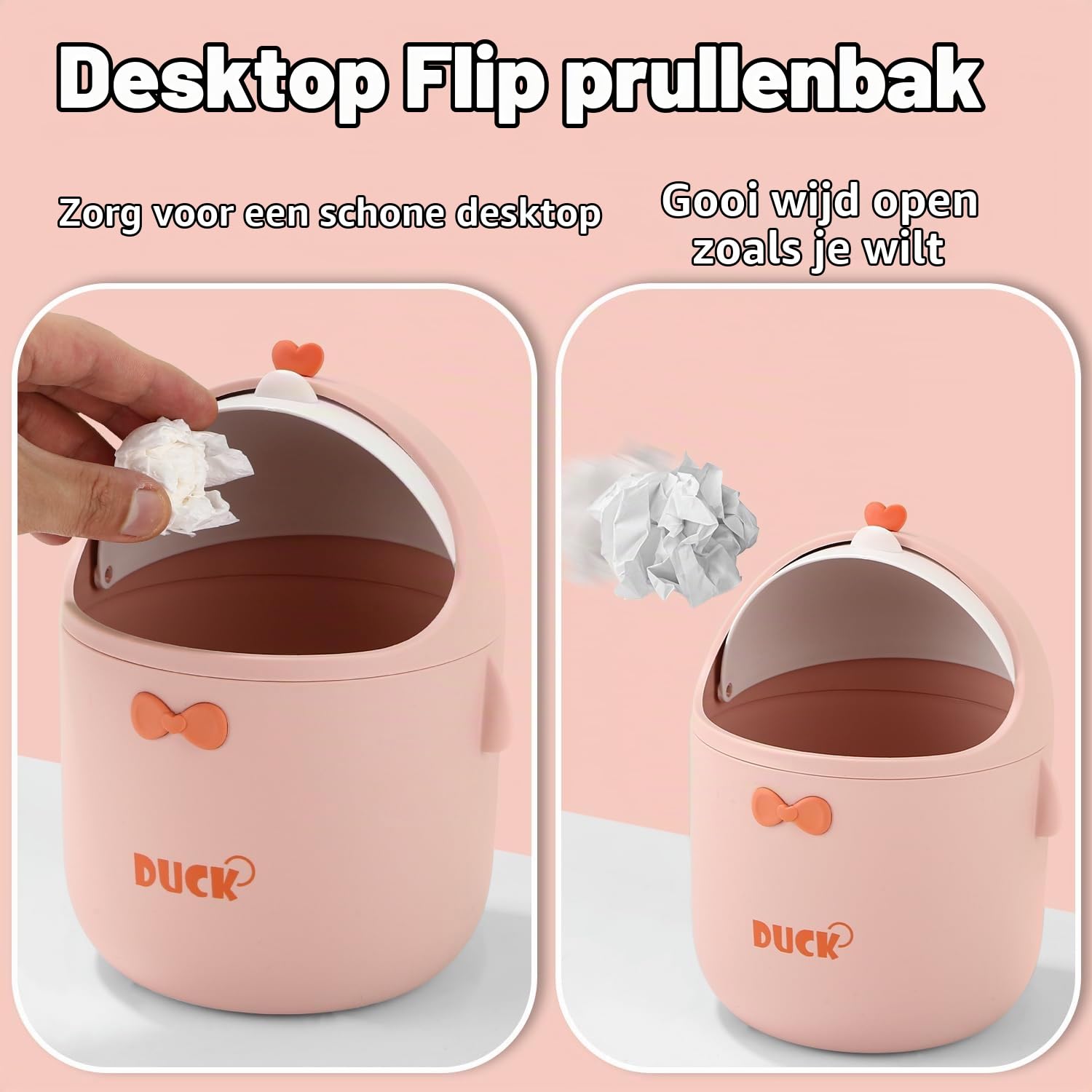 Detalle de Huifoo Mini TischmüLleimer mit Deckel mini-tafelafvalbak, roze