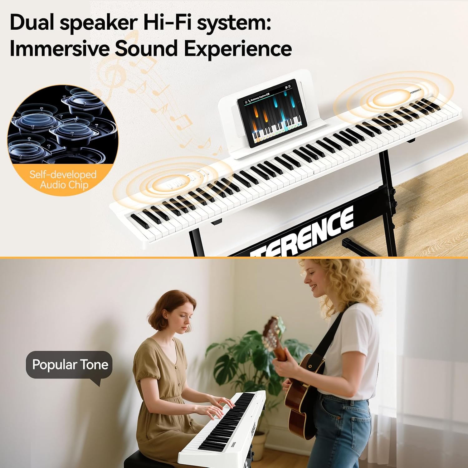 Detalle 2 de TERENCE E Piano 88 Tasten – Tragbares Semi-Weighted Keyboard Piano mit Aufnahmefunktionen, Bluetooth MIDI und USB-Konnektivität