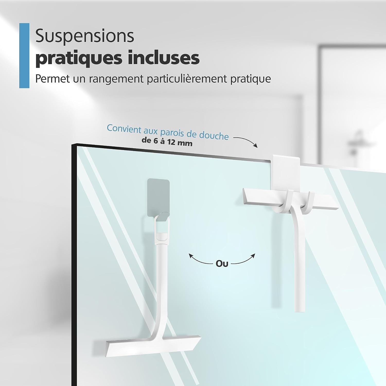 Detalle de Virea raclette de douche en silicone blanc (largeur 23 cm) avec suspension