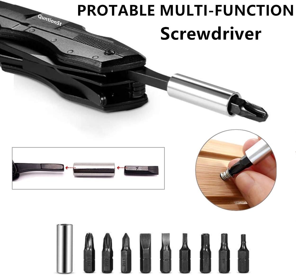 Detalle 2 de QuntionSt QT-BK-KE01 12-in-1 Pocket Multitool with Locking Blade