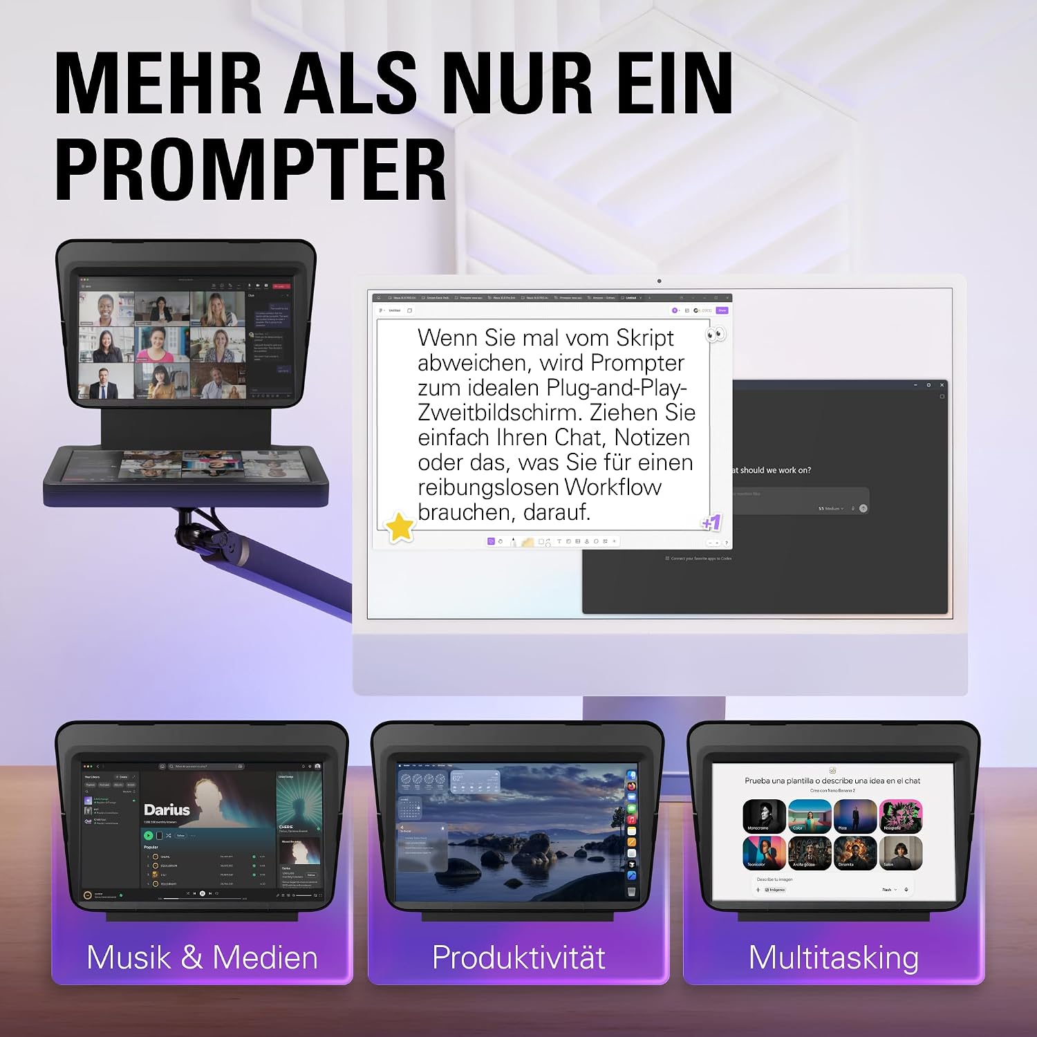 Thumbnail 4 de Elgato Prompter – Teleprompter mit integriertem Bildschirm (1920 x 1080) für YouTube, Twitch, Zoom, Teams & Streaming-Setups
