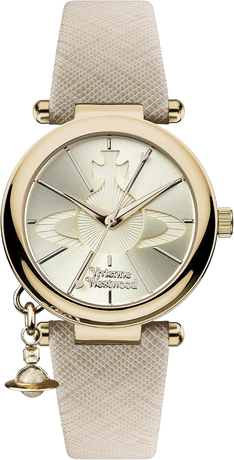 Detalle de Vivienne Westwood Orb Pop Orologio da Donna con Cinturino in Pelle e Cassa Dorata VV006GDCM