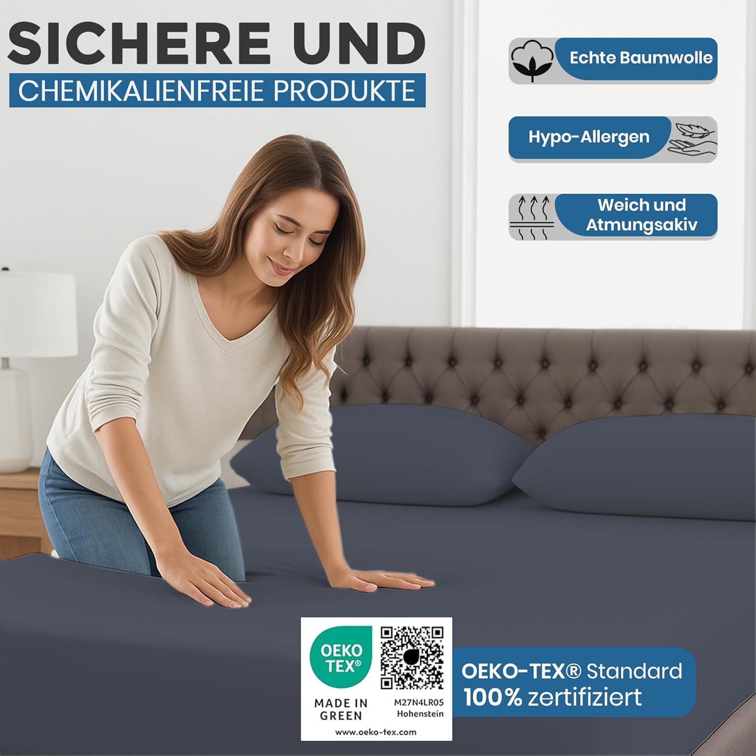 Thumbnail 5 de Cozita Basics Spannbettlaken 180x200 cm – 100% Baumwolljersey, OEKO-TEX Made in Green, Anthrazit